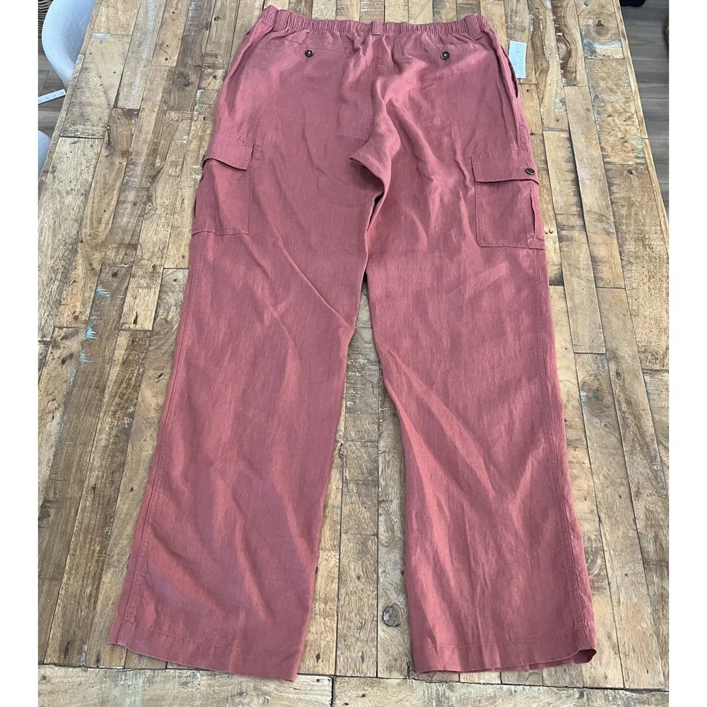 Caribbean Cargo Pants Men's 40x34 Mauve 100% Linen Adjustable Side Pockets NWT